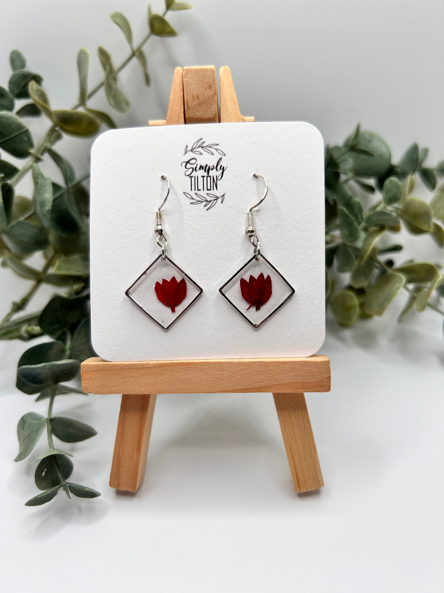 Red floral Earrings (Silver)